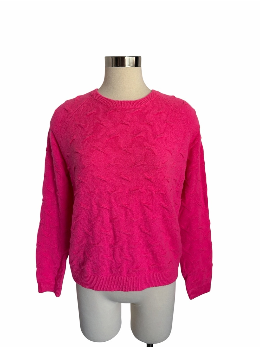 Hot Pink Textured Crewneck Sweater